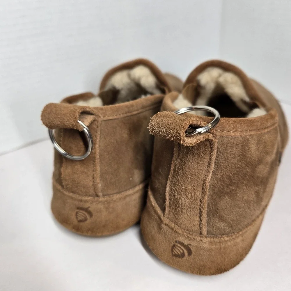 VTG Acorn Slippers Shoes Men's 10 Walnut Shearling Loafer Sheepskin Real Fur EUC